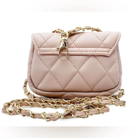 New Badgley Mischka Blush Quilted Mini Bag with Gold Chain - Picture 4 of 4